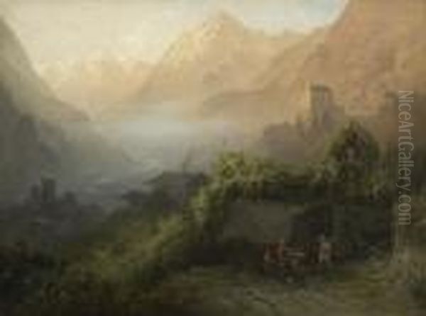 Gebirgslandschaft Im
 Abendlicht Oil Painting by Karl Heilmayer