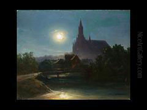 Die Auer Kirche Bei Mondschein Oil Painting by Karl Heilmayer