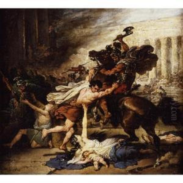 The Sack Of Jerusalem By The Romans Oil Painting by Francois - Joseph Heim