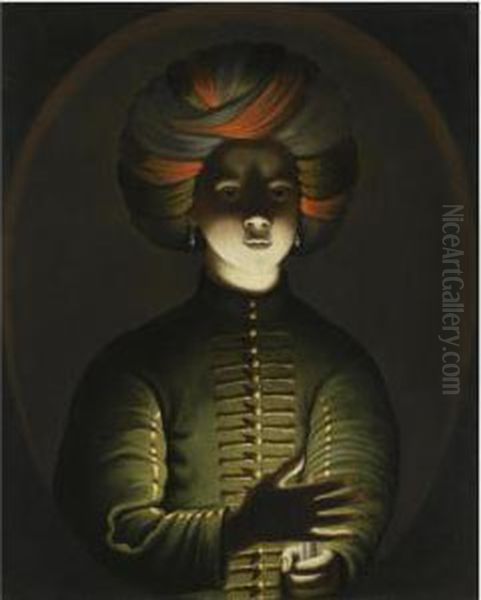 A Young Girl Wearing A Turban And Holding A Candle Oil Painting by Wolfgang Heimbach