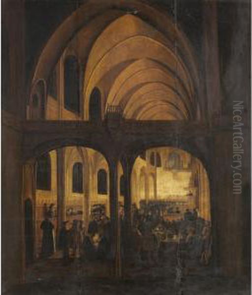 Interior Of A Protestant Church During A Service Oil Painting by Wolfgang Heimbach