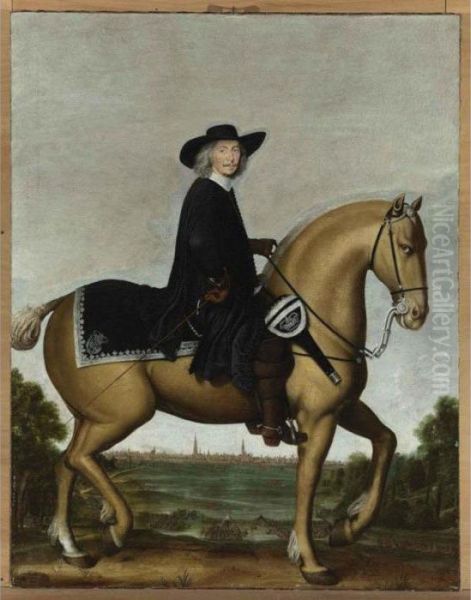 An Equastrian Portrait Of Prince Bishop Christoph Bernhard Von Galen, Called Oil Painting by Wolfgang Heimbach