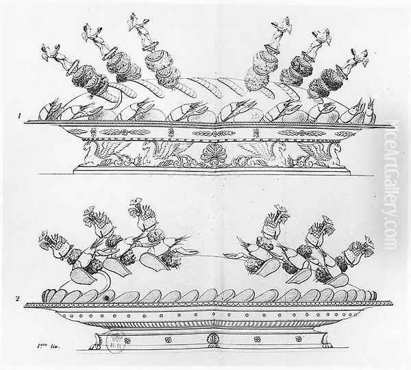 Designs for food decoration from 'L'Art de la Cuisine francaise', 1833 Oil Painting by Marie Antoine Careme