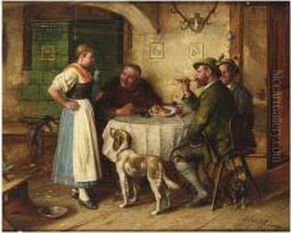 Tyrolean Dinner Oil Painting by Johann Adalbert Heine