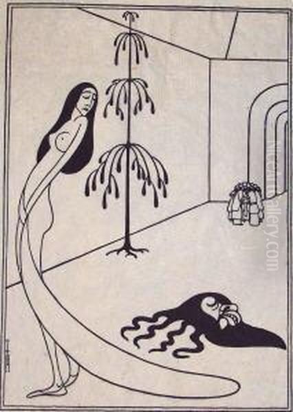 Salome Vor Dem Haupt Des Taufers Johannes Oil Painting by Thomas Theodor Heine