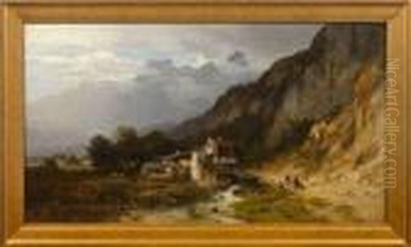 Grose Gebirgslandschaft Mit Pittoresker Alter Wassermuhle Oil Painting by Karl Adam Heinisch