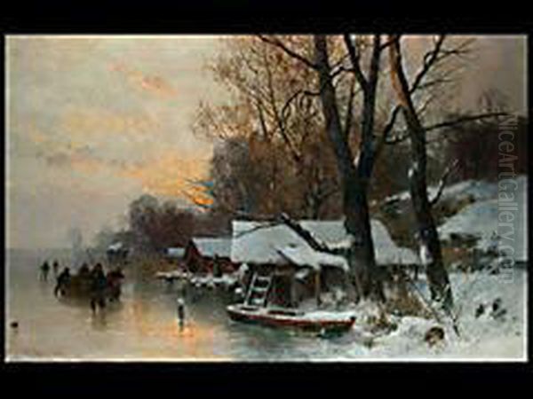 Winterabend Am Starnberger See Oil Painting by Karl Adam Heinisch