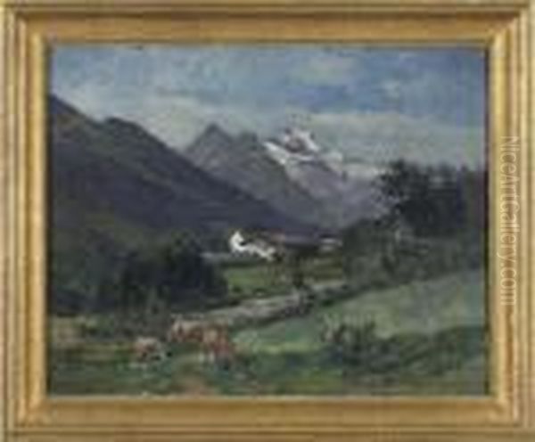 Germanmountain Scene Oil Painting by Karl Adam Heinisch