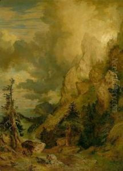 Wildromantische Gebirgs-,fluss- Und Seelandschaft Oil Painting by Heinrich Heinlein