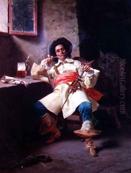 Soldier Carousing, 1874 Oil Painting by Tito Conti