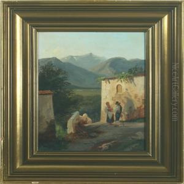 Scenery With Persons Oil Painting by Heinrich Hansen