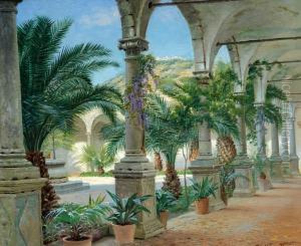 The Cloisters St. Domenico At Taormina Oil Painting by Heinrich Hansen