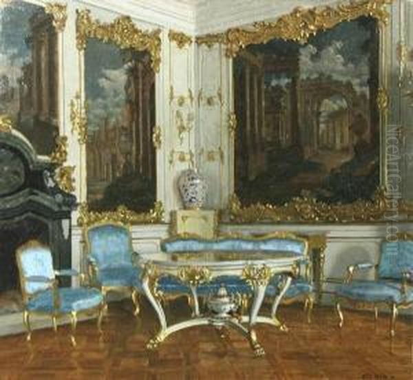 Salon Interior, Fredensborg Palace, Copenhagen Oil Painting by Heinrich Hansen