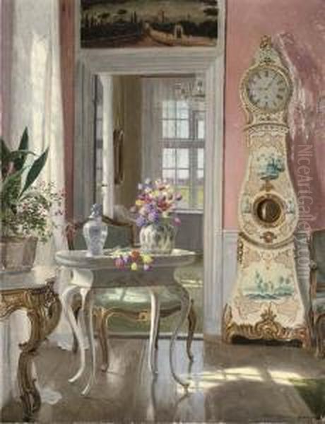 Summer Blooms In An Interior Oil Painting by Heinrich Hansen