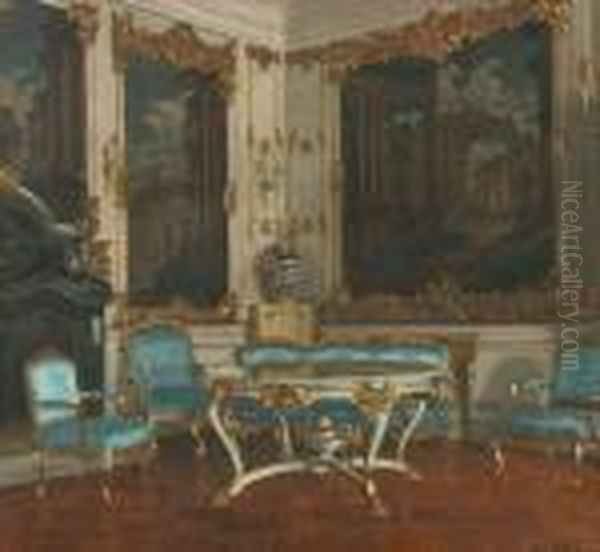 Salon Interior (possibly Frederiksborg Palace, Denmark) Oil Painting by Heinrich Hansen