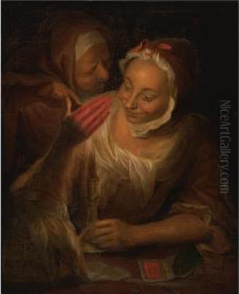 Two Women By Candlelight: The Fortune Teller Oil Painting by John Theodore Sen Heins