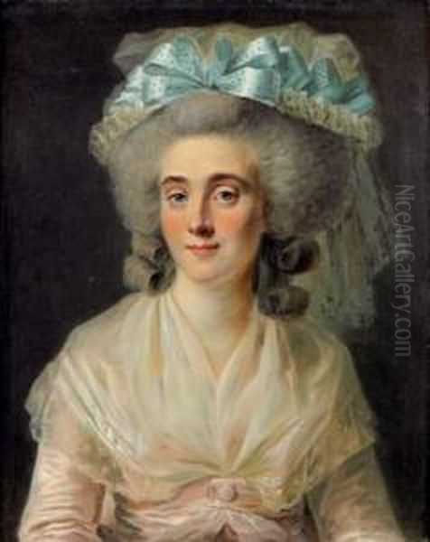 Portrait D'une Jeune Femme Au Ruban Bleu Oil Painting by Johann Ernst, Julius Heinsius