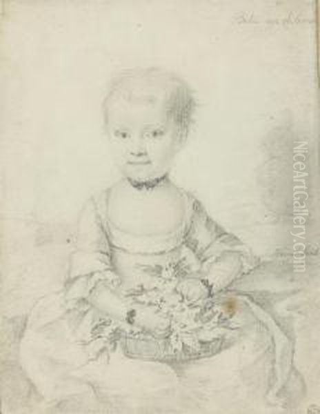 Portrait Of A Little Girl Holding A Basket Of Fruit Andflowers Oil Painting by Johann Ernst, Julius Heinsius