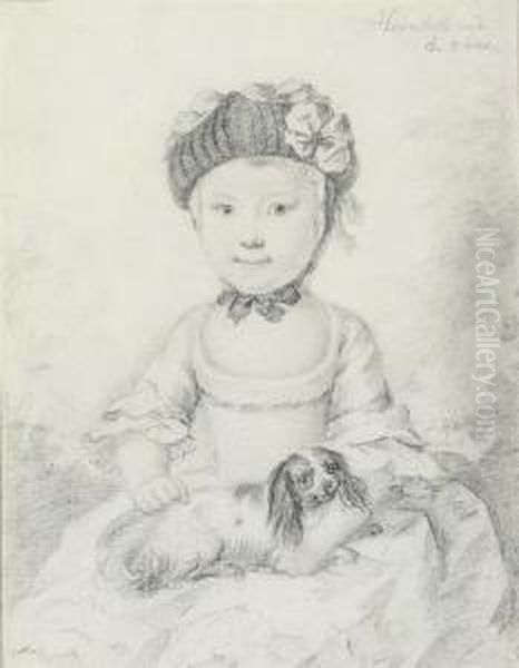 Portrait Of A Little Girl Seated With A Cavalier Spaniel On Her Lap Oil Painting by Johann Ernst, Julius Heinsius