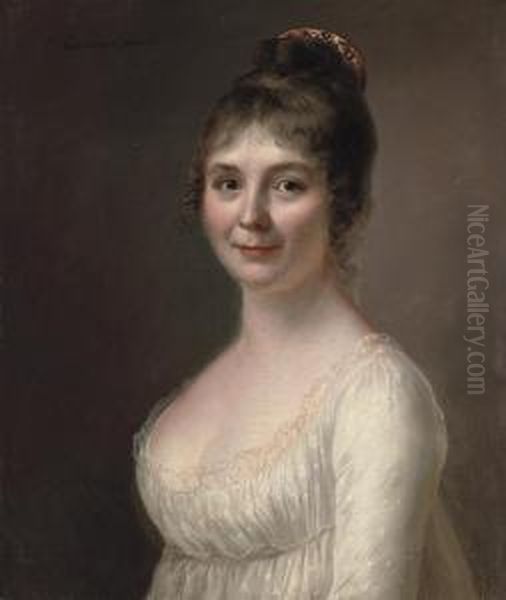 Portrait Of A Lady, Bust-length, In A White Dress Oil Painting by Johann Ernst, Julius Heinsius