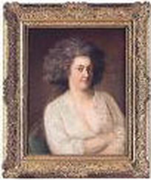 Portrait Of A Lady, Half-length, Seated, Wearing A White Dress by Johann Ernst, Julius Heinsius