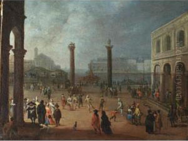 Venezia, Carnevale In Piazza San Marco Oil Painting by Joseph Heinz I