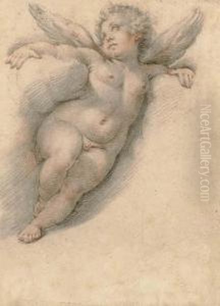 A Putto Leaning On Clouds Oil Painting by Joseph Heinz I