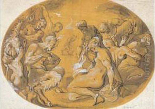 Pan Jouant De La Flute Au Milieu De Nymphes Et Satyres Oil Painting by Joseph Heinz I