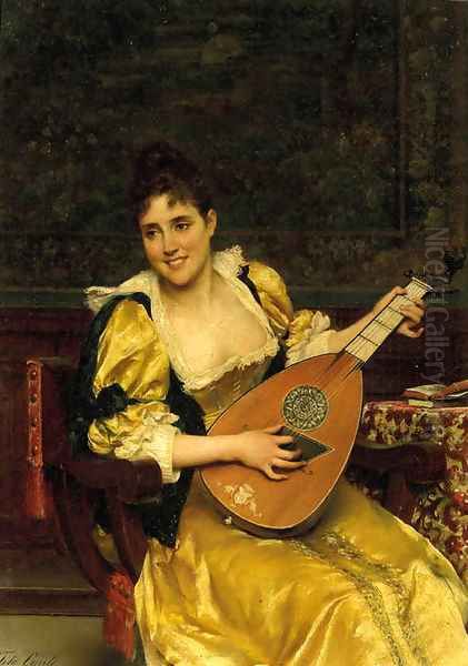 Playing the lute Oil Painting by Tito Conti