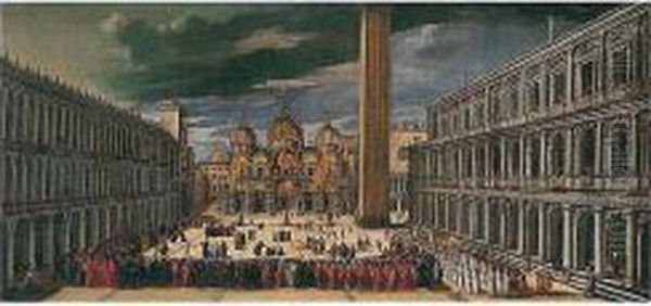 Venice, The Piazza San Marco With The Procession On The Feast Of Saint Mark Oil Painting by Joseph Heinz I