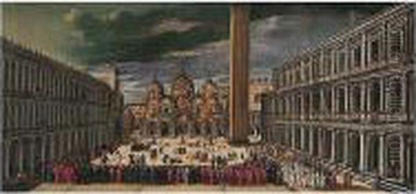 Venice, The Piazza San Marco With The Procession On The Feast Of Saint Mark Oil Painting by Joseph Heinz I