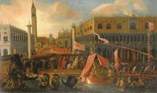 Lo Sbarco Alla Piazzetta Di San 
Marco Di Un Capitan Da Mar, Accolto Dal Doge Francesco Molin Oil Painting by Joseph, The Younger Heintz