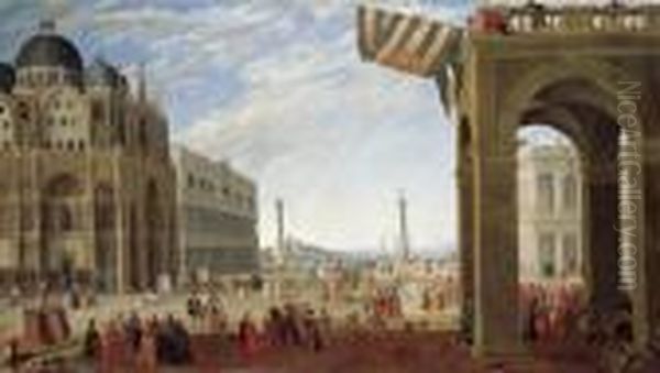 A View Of The Bacino From The 
Piazza San Marco With The Doge's Palace And The Church Of San Marco Oil Painting by Joseph, The Younger Heintz