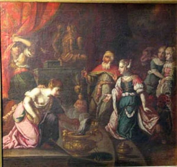 King Salomon Making Offers To The Idol Oil Painting by Johann Heiss