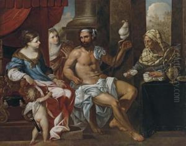 Hercules Spinning Thread In Omphale's Palace Oil Painting by Johann Heiss