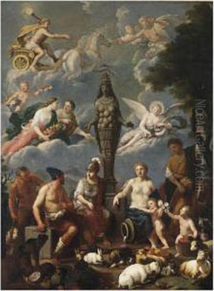 An Allegory Of Fertility With The Statue Of Artemis Oil Painting by Johann Heiss