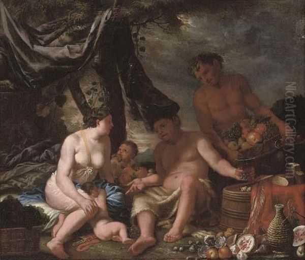 Bacchus And Ceres In A Landscape Oil Painting by Johann Heiss