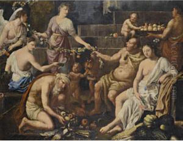 Allegory Of The Four Seasons Oil Painting by Johann Heiss