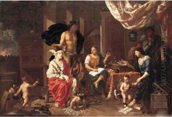 An Allegory Of Art And Commerce Oil Painting by Johann Heiss