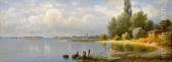 Blick Vom Osten Auf Die 
Inselstadt Lindau Im Morgendlichen Licht An Einem Sonnigen Fruhlingstag Oil Painting by Paul Heitinger