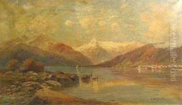 A View Of An Alpine Lake Oil Painting by Paul Heitinger