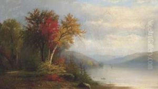 Autumn Lake Oil Painting by Joseph Antonio Hekking