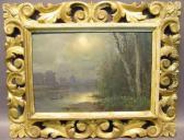 Moonlit River Oil Painting by Joseph Antonio Hekking