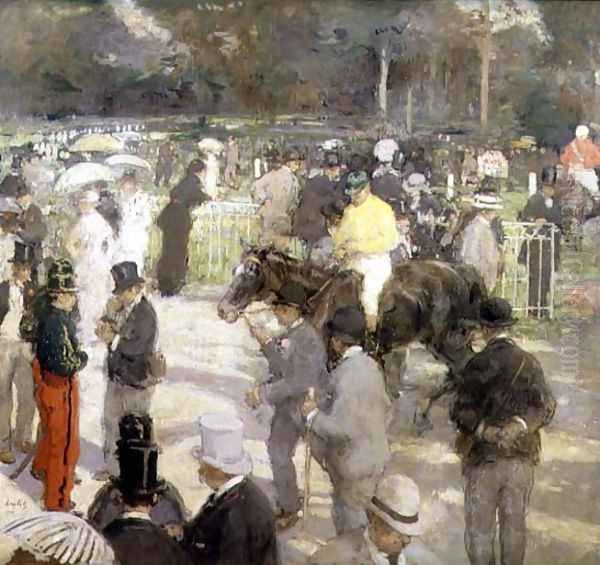 View of the paddock, 1907 Oil Painting by Frantz Charlet