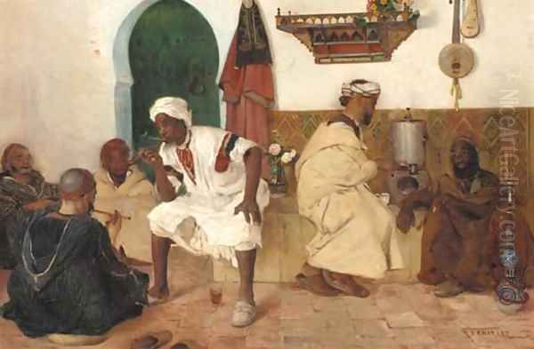 Arab guards smoking Oil Painting by Frantz Charlet