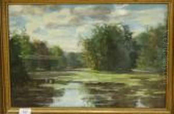 Parkvijver Oil Painting by Fransiscus Willem Helfferich