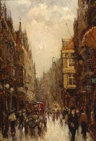 View Of A Shopping Street Oil Painting by Fransiscus Willem Helfferich