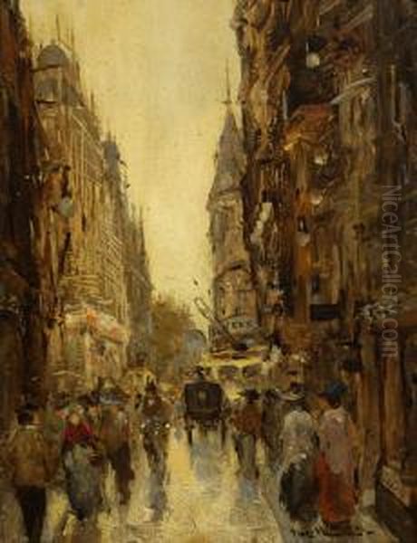 View Of A Shopping Street Oil Painting by Fransiscus Willem Helfferich