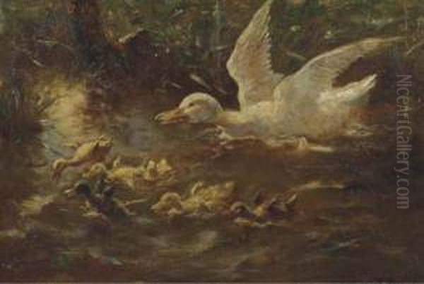 Flying Lessons From Mother Oil Painting by Fransiscus Willem Helfferich