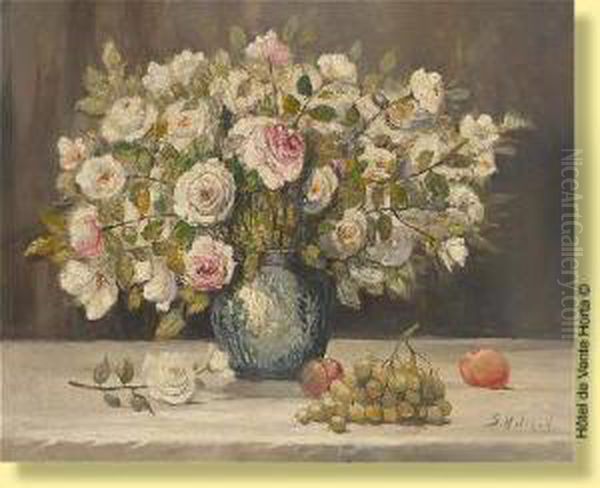 Vase Fleuri De Roses Oil Painting by Gustave Helinck